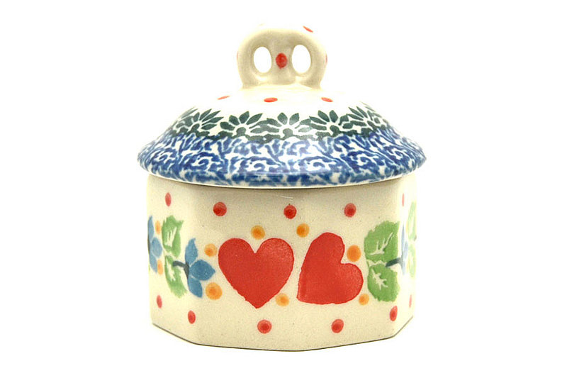 2 3/4"H x 2 3/4"W.
 Polish Pottery Trinket Box - Sweet Hearts 110-2732a (2 3/4"H x 2 3/4"W.
)