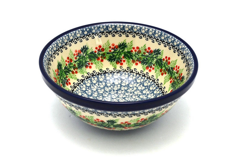 2 3/4"H x 6 1/2"W
 Polish Pottery Bowl - Medium Nesting (6 1/2") - Holly Berry 058-1734a (2 3/4"H x 6 1/2"W
)