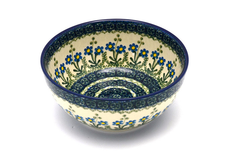 2 3/4"H x 6 1/4"W
 Polish Pottery Bowl - Coupe Cereal - Blue Spring Daisy C38-614a (2 3/4"H x 6 1/4"W
)