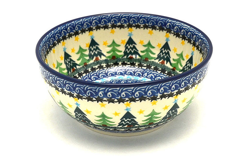 2 3/4"H x 6 1/4"W
 Polish Pottery Bowl - Coupe Cereal - Christmas Trees C38-1284a (2 3/4"H x 6 1/4"W
)