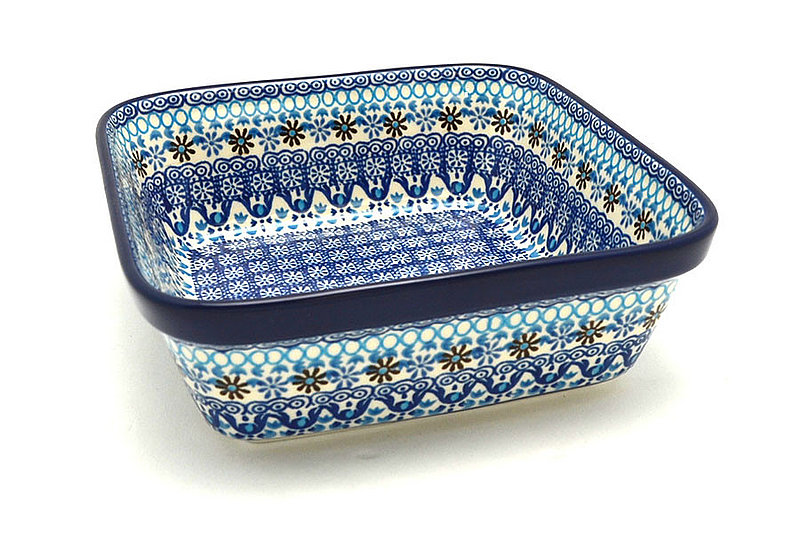 2 3/4"H x 7 3/4"W x 7 3/4"L
 Polish Pottery Baker - Square - Blue Yonder 430-2187a (2 3/4"H x 7 3/4"W x 7 3/4"L
)