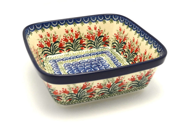 2 3/4"H x 7 3/4"W x 7 3/4"L
 Polish Pottery Baker - Square - Crimson Bells 430-1437a (2 3/4"H x 7 3/4"W x 7 3/4"L
)