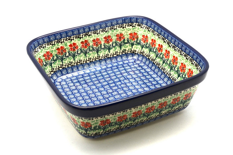 2 3/4"H x 7 3/4"W x 7 3/4"L
 Polish Pottery Baker - Square - Maraschino 430-1916a (2 3/4"H x 7 3/4"W x 7 3/4"L
)