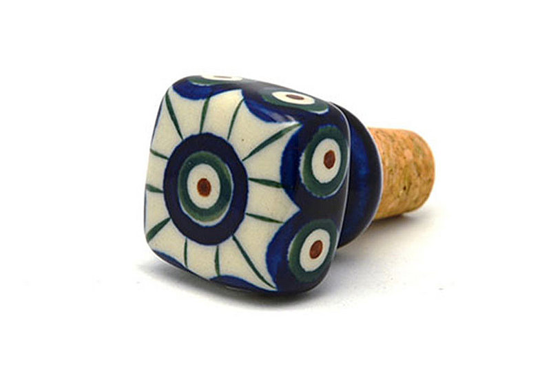 2 3/8"H x 1 3/8"W
 Polish Pottery Wine Stopper - Peacock 832-054a (2 3/8"H x  1 3/8"W
)