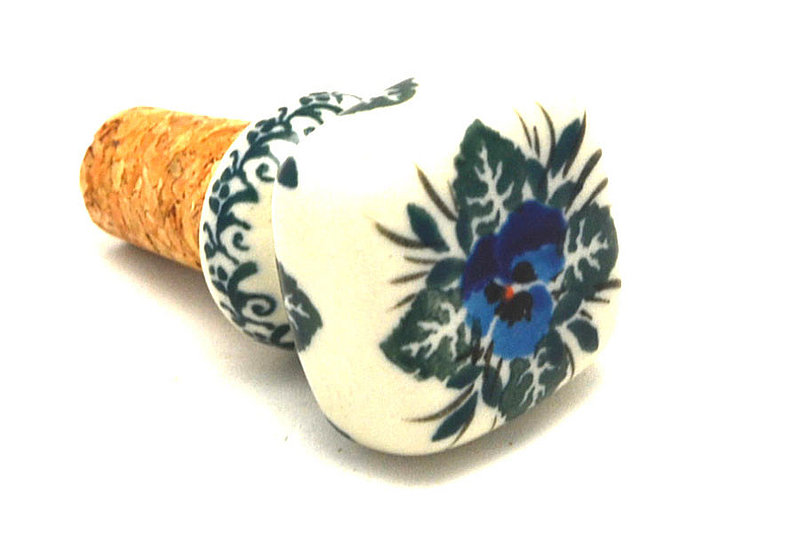 2 3/8"H x 1 3/8"W
 Polish Pottery Wine Stopper - Winter Viola 832-2273a (2 3/8"H x  1 3/8"W
)