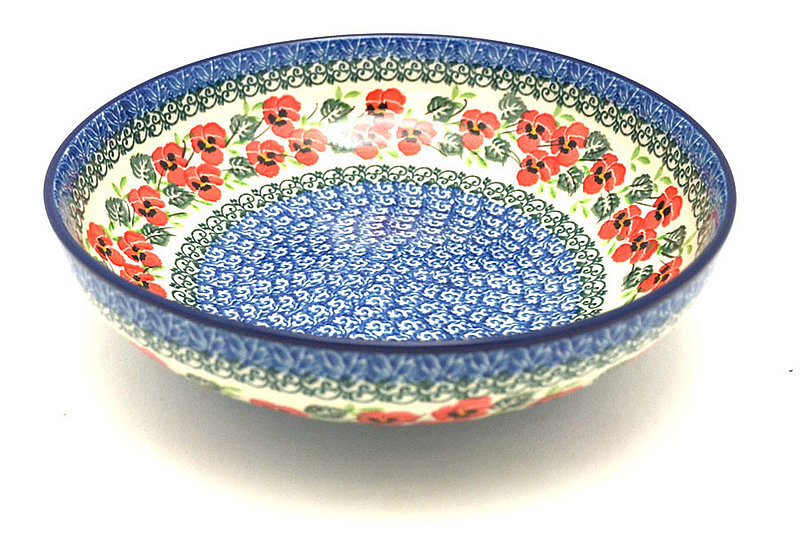2 3/8"H x 8 3/4"W
 Polish Pottery Bowl - Contemporary - Medium (9") - Red Pansy B91-2538a (2 3/8"H x 8 3/4"W
)