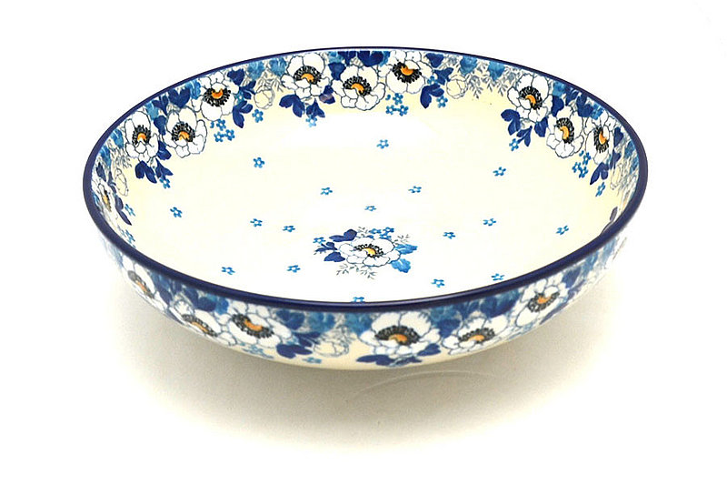 2 3/8"H x 8 3/4"W
 Polish Pottery Bowl - Contemporary - Medium (9") - White Poppy B91-2222a (2 3/8"H x 8 3/4"W
)