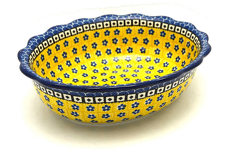 2 7/8"H x 7 5/8"W x 9 3/8"L
 Polish Pottery Bowl - Fluted Oval - Sunburst D78-859a (2 7/8"H x 7 5/8"W x 9 3/8"L
)