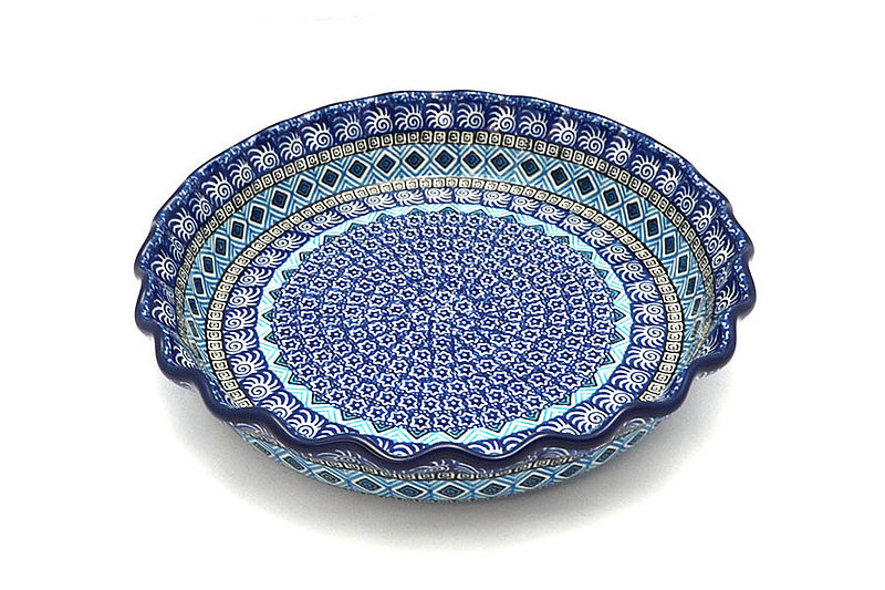 2"H x 10"W
 Polish Pottery Baker - Pie Dish - Fluted - Aztec Sky 636-1917a (2"H x 10"W
)