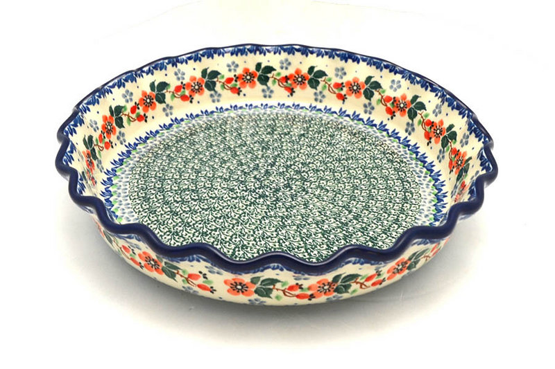 2"H x 10"W
 Polish Pottery Baker - Pie Dish - Fluted - Cherry Blossom 636-2103a (2"H x 10"W
)
