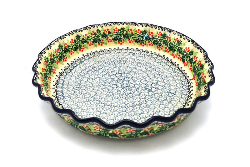 2"H x 10"W
 Polish Pottery Baker - Pie Dish - Fluted - Holly Berry 636-1734a (2"H x 10"W
)