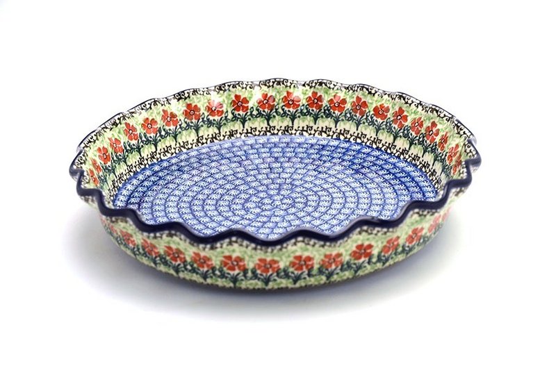 2"H x 10"W
 Polish Pottery Baker - Pie Dish - Fluted - Maraschino 636-1916a (2"H x 10"W
)