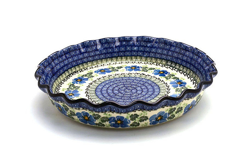 2"H x 10"W
 Polish Pottery Baker - Pie Dish - Fluted - Morning Glory 636-1915a (2"H x 10"W
)