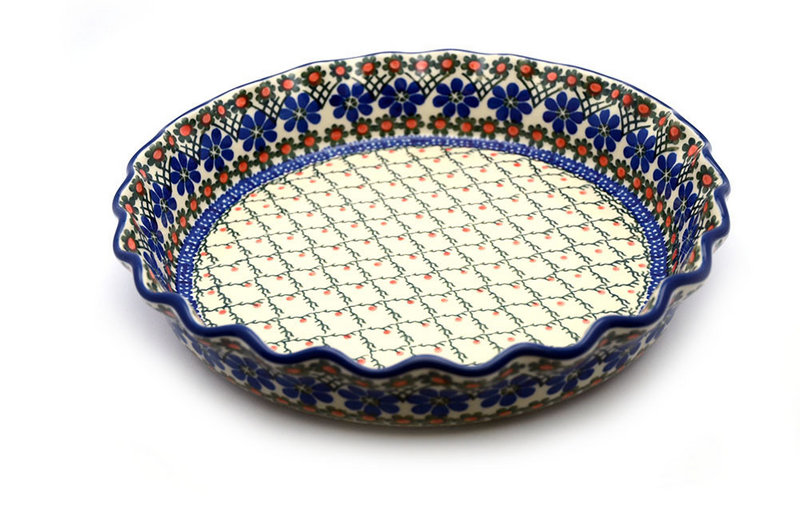 2"H x 10"W
 Polish Pottery Baker - Pie Dish - Fluted - Primrose 636-854a (2"H x 10"W
)