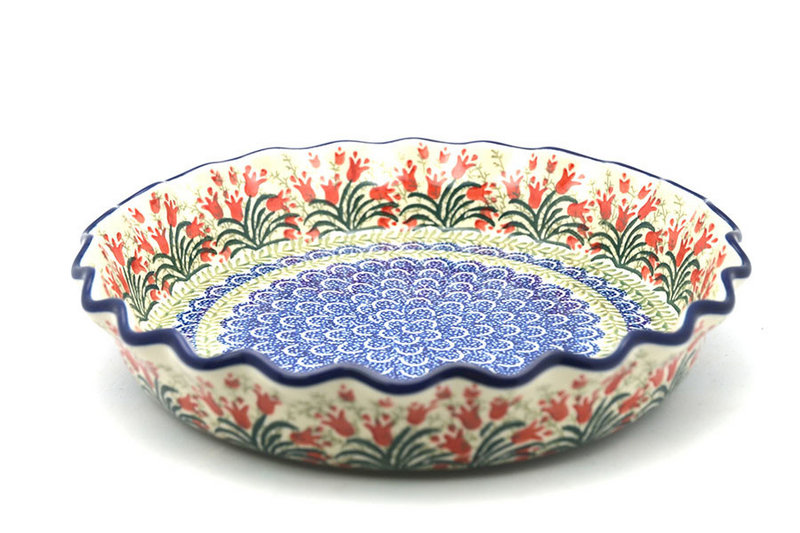 2"H x 10"W
 Polish Pottery Baker - Pie/Quiche - Fluted - Crimson Bells 636-1437a (2"H x 10"W
)