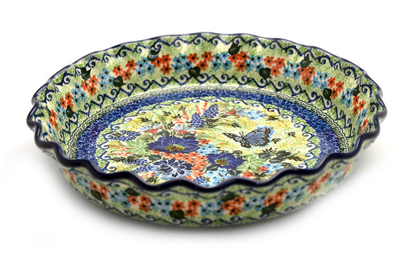 2"H x 10"W
 Polish Pottery Baker - Pie/Quiche - Fluted - Unikat Signature U4600 636-U4600 (2"H x 10"W
)