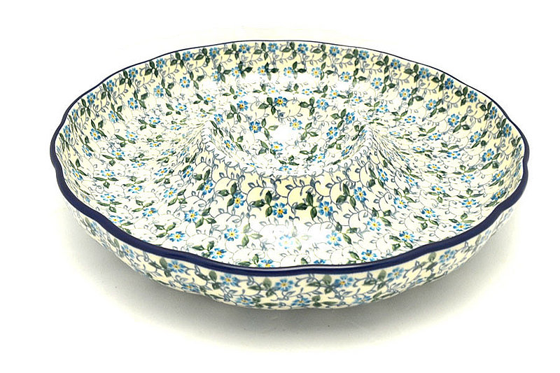 2"H x 12"W. Dip Section 4"W
 Polish Pottery Dish - Vegetable and Dip - 12" - Forget-Me-Knot A23-2089a (2"H x 12"W. Dip Section 4"W
)