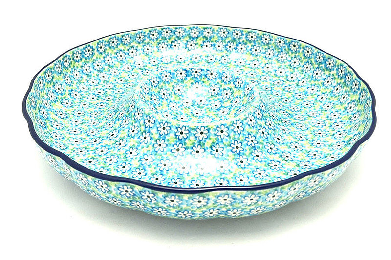 2"H x 12"W. Dip Section 4"W
 Polish Pottery Dish - Vegetable and Dip - 12" - Key Lime A23-2252a (2"H x 12"W. Dip Section 4"W
)
