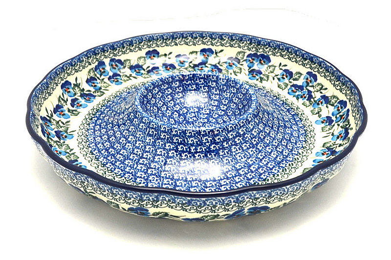 2"H x 12"W. Dip Section 4"W
 Polish Pottery Dish - Vegetable and Dip - 12" - Winter Viola A23-2273a (2"H x 12"W. Dip Section 4"W
)