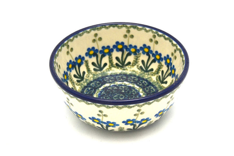 2"H x 4 3/4"W.
 Polish Pottery Bowl - Ice Cream/Dessert - Blue Spring Daisy 017-614a (2"H x 4 3/4"W.
)