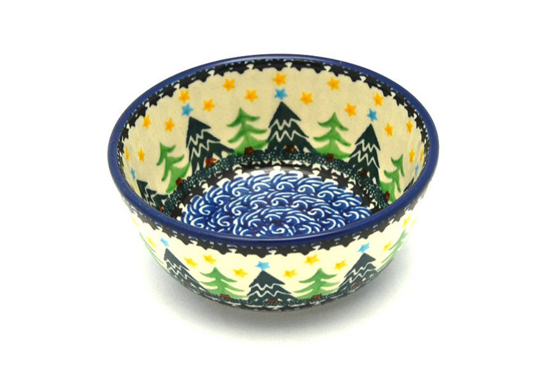 2"H x 4 3/4"W.
 Polish Pottery Bowl - Ice Cream/Dessert - Christmas Trees 017-1284a (2"H x 4 3/4"W.
)