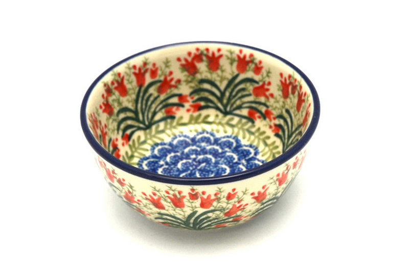 2"H x 4 3/4"W.
 Polish Pottery Bowl - Ice Cream/Dessert - Crimson Bells 017-1437a (2"H x 4 3/4"W.
)