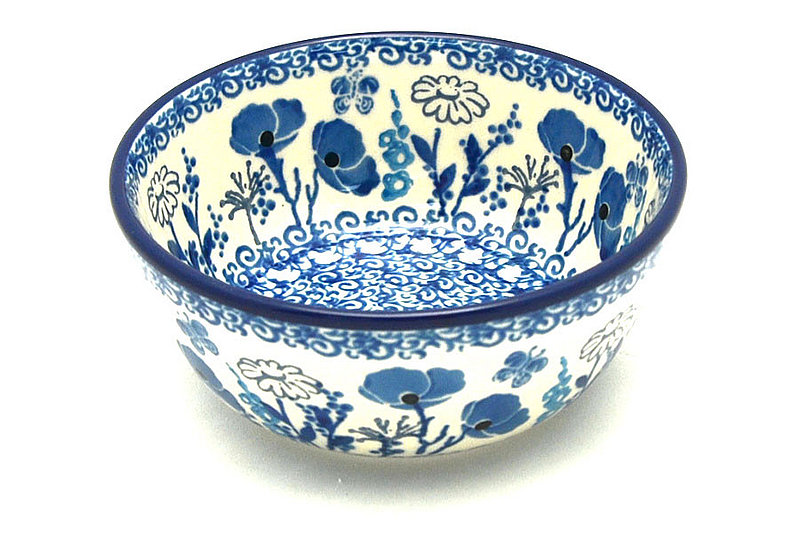 2"H x 4 3/4"W.
 Polish Pottery Bowl - Ice Cream/Dessert - Evening Poppies 017-2902a (2"H x 4 3/4"W.
)