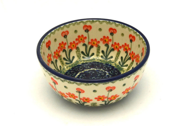 2"H x 4 3/4"W.
 Polish Pottery Bowl - Ice Cream/Dessert - Peach Spring Daisy 017-560a (2"H x 4 3/4"W.
)