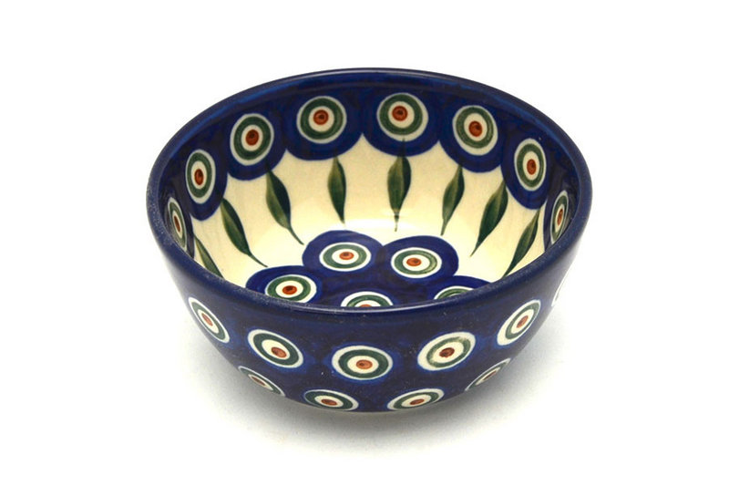 2"H x 4 3/4"W.
 Polish Pottery Bowl - Ice Cream/Dessert - Peacock 017-054a (2"H x 4 3/4"W.
)