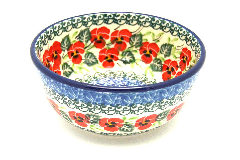2"H x 4 3/4"W.
 Polish Pottery Bowl - Ice Cream/Dessert - Red Pansy 017-2538a (2"H x 4 3/4"W.
)