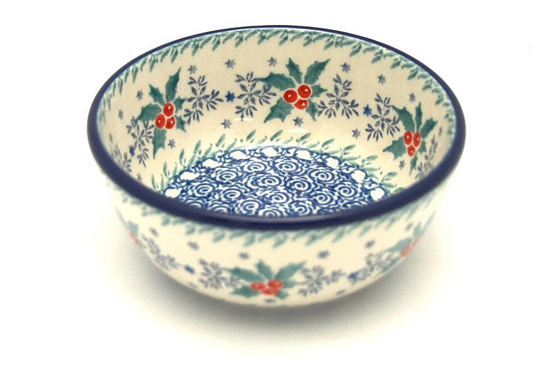 2"H x 4 3/4"W.
 Polish Pottery Bowl - Ice Cream/Dessert - Winter Holly 017-2973a (2"H x 4 3/4"W.
)