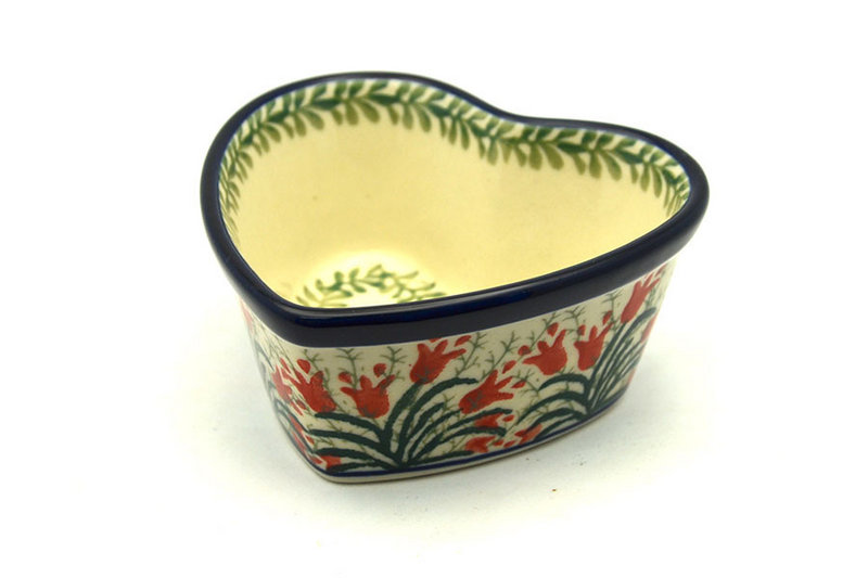 2"H x 4"W x 4"L
 Polish Pottery Ramekin - Heart - Crimson Bells A45-1437a (2"H x 4"W x 4"L
)