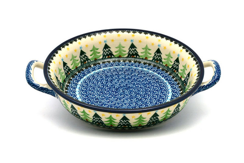 2"H x 8"W x 10"L (at handles)
 Polish Pottery Baker - Round with Handles - 8" - Christmas Trees 419-1284a (2"H x 8"W x 10"L (at handles)
)
