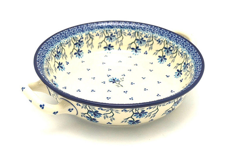 2"H x 8"W x 10"L (at handles)
 Polish Pottery Baker - Round with Handles - 8" - Clover Field 419-2524a (2"H x 8"W x 10"L (at handles)
)