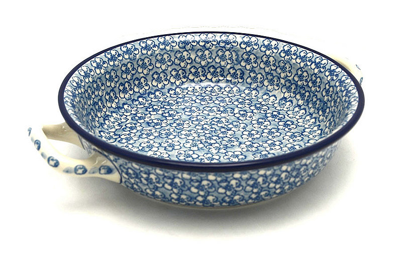 2"H x 8"W x 10"L (at handles)
 Polish Pottery Baker - Round with Handles - 8" - Daisy Flurry 419-2176a (2"H x 8"W x 10"L (at handles)
)