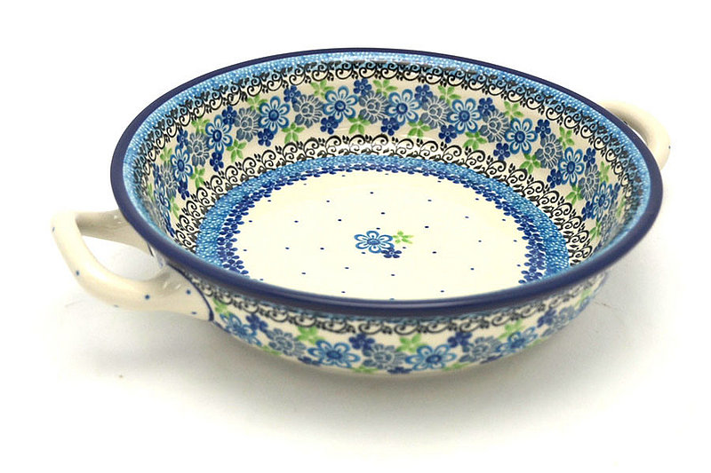 2"H x 8"W x 10"L (at handles)
 Polish Pottery Baker - Round with Handles - 8" - Flower Works 419-2633a (2"H x 8"W x 10"L (at handles)
)