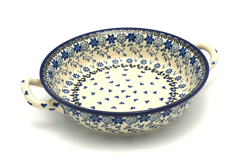 2"H x 8"W x 10"L (at handles)
 Polish Pottery Baker - Round with Handles - 8" - Silver Lace 419-2158a (2"H x 8"W x 10"L (at handles)
)