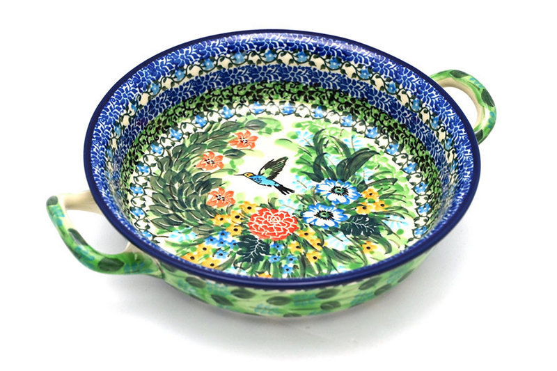 2"H x 8"W x 10"L (at handles)
 Polish Pottery Baker - Round with Handles - 8" - Unikat Signature - U3271 419-U3271 (2"H x 8"W x 10"L (at handles)
)