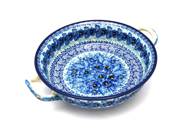 2"H x 8"W x 10"L (at handles)
 Polish Pottery Baker - Round with Handles - 8" - Unikat Signature - U3639 419-U3639 (2"H x 8"W x 10"L (at handles)
)