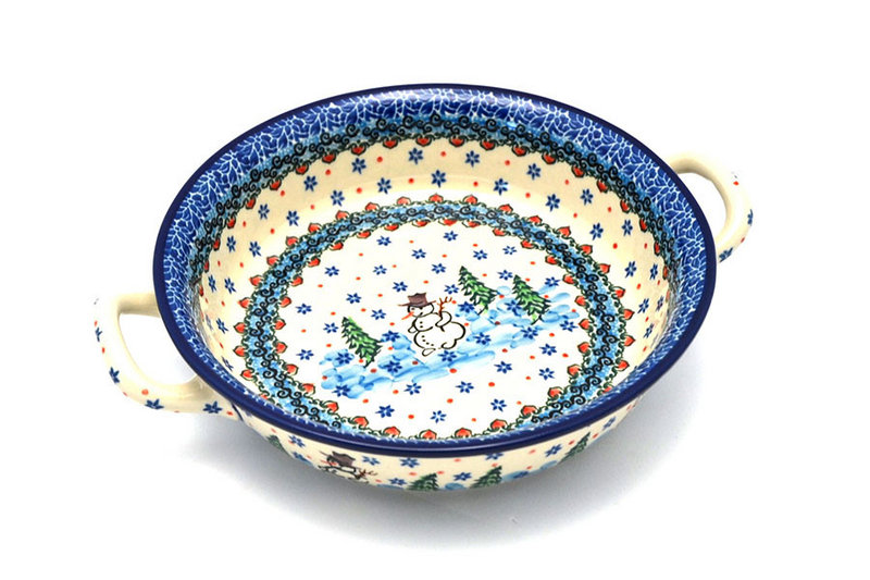 2"H x 8"W x 10"L (at handles)
 Polish Pottery Baker - Round with Handles - 8" - Unikat Signature - U4661 419-U4661 (2"H x 8"W x 10"L (at handles)
)