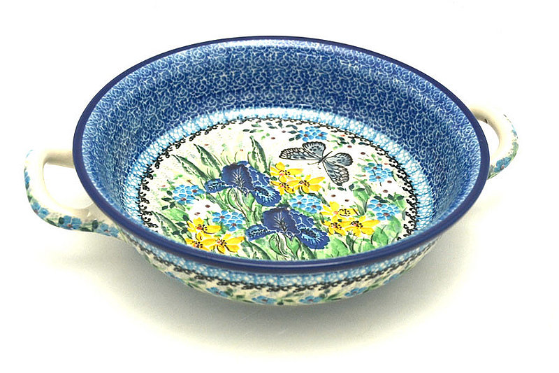 2"H x 8"W x 10"L (at handles)
 Polish Pottery Baker - Round with Handles - 8" - Unikat Signature - U5132 419-U5132 (2"H x 8"W x 10"L (at handles)
)