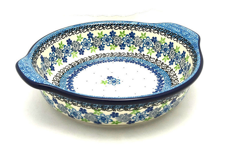 2"H x 8"W x 9"L (at handles)
 Polish Pottery Baker - Round with Grips - Medium - Flower Works 141-2633a (2"H x 8"W x 9"L (at handles)
)