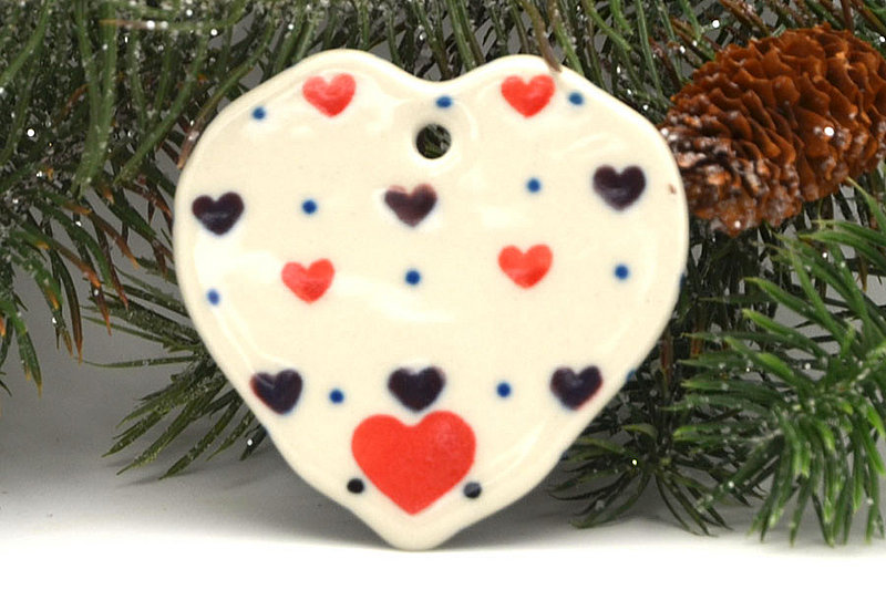 3/16"H x 2 1/2"W x 2 1/2"L
 Polish Pottery Ornament - Heart - Love Struck A86-2108a (3/16"H x 2 1/2"W x 2 1/2"L
)