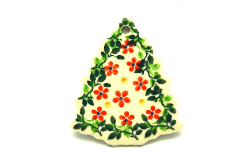 3/16"H x 2 3/8"W x 2 3/4"L
 Polish Pottery Ornament - Christmas Tree - Cherry Jubilee A87-2284a (3/16"H x 2 3/8"W x 2 3/4"L
)