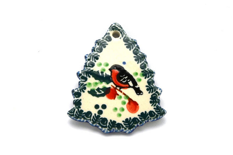 3/16"H x 2 3/8"W x 2 3/4"L
 Polish Pottery Ornament - Christmas Tree - Red Robin A87-1257a (3/16"H x 2 3/8"W x 2 3/4"L
)