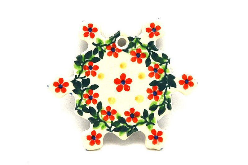 3/16"H x 3"W x 3"L
 Polish Pottery Ornament - Snowflake - Cherry Jubilee A88-2284a (3/16"H x 3"W x 3"L
)
