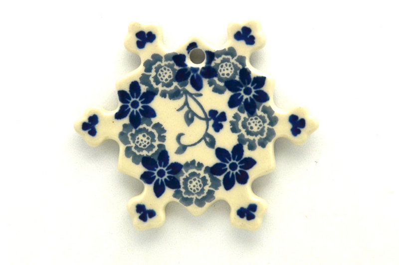 3/16"H x 3"W x 3"L
 Polish Pottery Ornament - Snowflake - Silver Lace A88-2158a (3/16"H x 3"W x 3"L
)