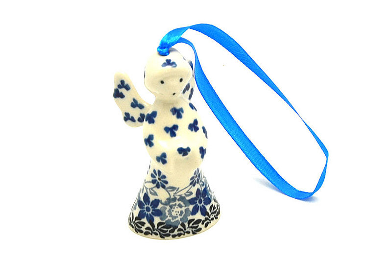 3 1/2"H x 2 1/2"W x 2"L
 Polish Pottery Ornament - Angel - Silver Lace C67-2158a (3 1/2"H x 2 1/2"W x 2"L
)