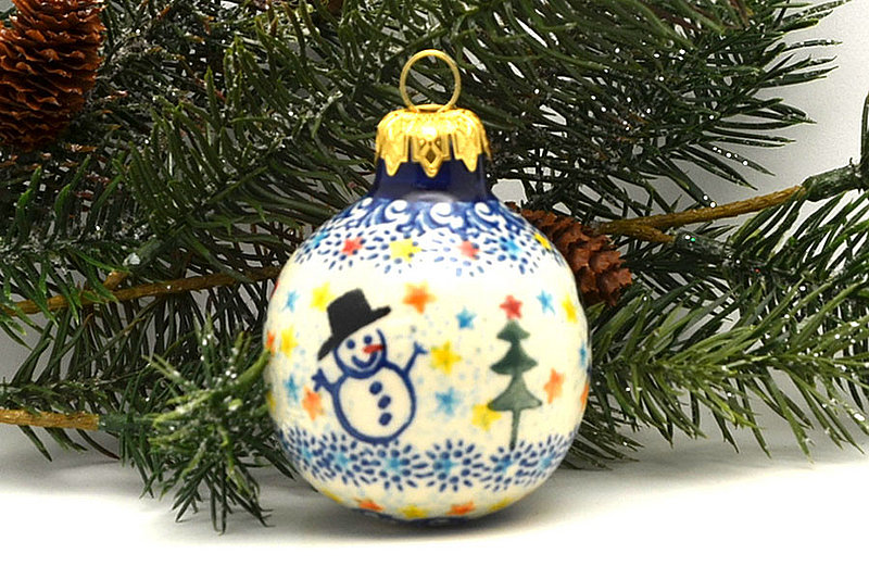 3 1/2"H x 2 3/8"W
 Polish Pottery Ornament - Ball - Falling Snow V002-VC314 (3 1/2"H x 2 3/8"W
)