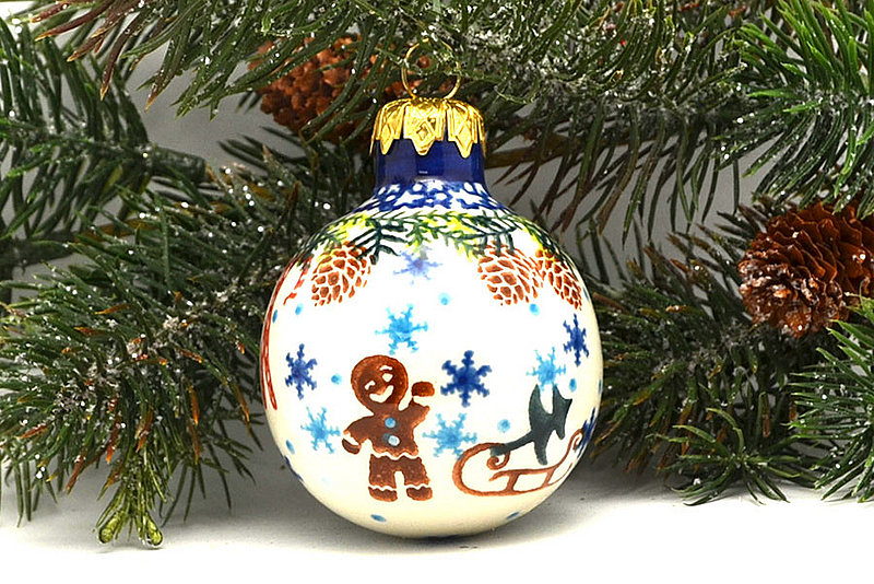 3 1/2"H x 2 3/8"W
 Polish Pottery Ornament - Ball - Gingerbread Man V002-VU626 (3 1/2"H x 2 3/8"W
)